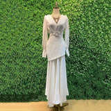 New Arrivals White Fashion Runway Long Dress Women&#39;s Lantern Long Sleeve Belt Female Elegant Celebrity Evening Party Dress 2022