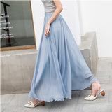 Fashion Faldas High Waist Solid Chiffon Skirt 2022 New Summer Long Skirts Womens A-line Saia Maxi Skirt 16 Colors