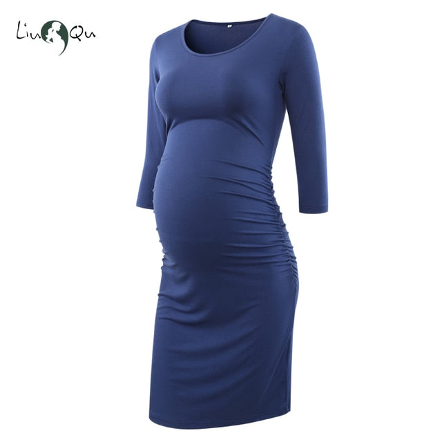 LIU&QU Maternity Dresses Women Side Ruched Clothes Bodycon Photography Casual Short Sleeve Wrap Baby Showers Plus Size S-XL