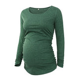 Women's Maternity Tunic Tops Mama Clothes Flattering Side Ruched Long Sleeve Scoop Neck Pregnancy T-shirt Breastfeeding Clothing