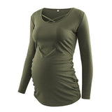 Women's Maternity Tunic Tops Mama Clothes Flattering Side Ruched Long Sleeve Scoop Neck Pregnancy T-shirt Breastfeeding Clothing