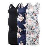 Womens Vintage Maternity Dresses Sleeveless Side Ruched Pregnant Tank Dress Floral Knee Length Pregnancy Clothes S-XL