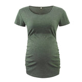 Maternity Tees Clothes Ropa Embarazada Shirt O Neck Tops Pregnancy T-Shirt Casual Flattering Side Ruching Maternity Pullover