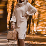 Women Casual Lantern Sleeve Knitted Dress Long Sleeve Turtleneck High Street All-match Party Pullover 2022 Winter Fashion Dress