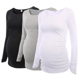 Women's Maternity Tunic Tops Flattering Side Ruching Long Sleeve Pregnancy T-shirt Pregnant Mama Clothes O Neck Top
