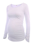 Women's Maternity Tunic Tops Flattering Side Ruching Long Sleeve Pregnancy T-shirt Pregnant Mama Clothes O Neck Top