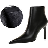 Leather Boots Women High-Heeled Boots Keep Warm Winter Boots Pointed Toe Stiletto High Heels Women Ankle Boots