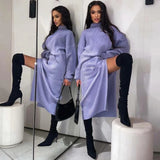 Winter Knit Two Piece Set Women Harem Skirt Suits Oversized Loose Sweaters Turtleneck Pullover Female Knitted Tracksuit Outfits