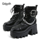 Platform Ankle Boots Punk Woman Fashionable Chain Belt Buckle Boots Women Thick Sole Waterproof Nightclub Shoes Big Size