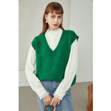 Women's Winter V-neck All-match Grey Sweater Vest Khaki Knitted Vest Pullovers Office Lady Green Retro Sweaters Tops