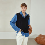 Waistcoat Vest Women V-neck Knitted Vest Outer Sweater Vest Short Loose Foldable Top Women Autumn Vest Korean Style