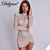 Bling Glitter Shoulder Pad Hollow Out Women Long Sleeve Mini Dress Bodycon Sexy Party Club Elegant 2022 Autumn Winter