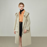 Women's winter hooded big pocket double-sided woolen coat women beige Straight single-breasted orange cashmere coats
