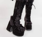 Rarove Christmas Gift Winter Fur Big Size 43 Black Brwon Gothic Chunky Boots High Heel Chunky Heels Platform Keep Warm Boots Shoes Women