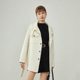 Women Tooling Wind Stand-collar Woolen Coat Winter Pure Wool Double-faced Wool Coat Mid-length Contrast Design Jacket