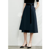 AMII Minimalism Autumn Fashion Solid Belt Women Skirt Causal High Waist Aline Irregular Hem Female Skirt 12040091