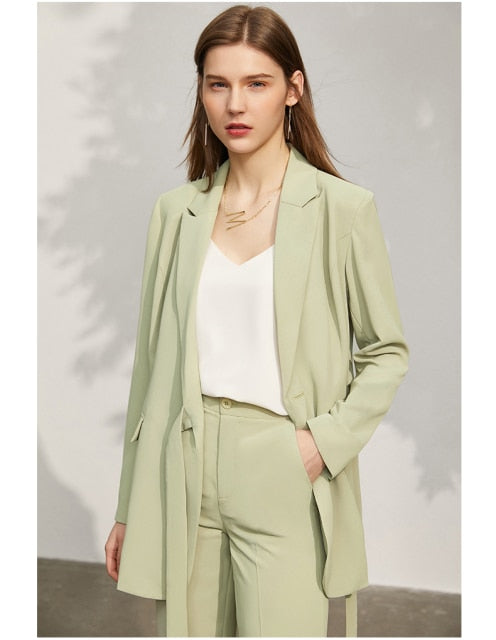 Amii Minimalism Spring New Suit Set Offical Lady Solid Lapel Full Sleeve Belt Women&#39;s Coat Causal Women&#39;s Suit Pants 12140246