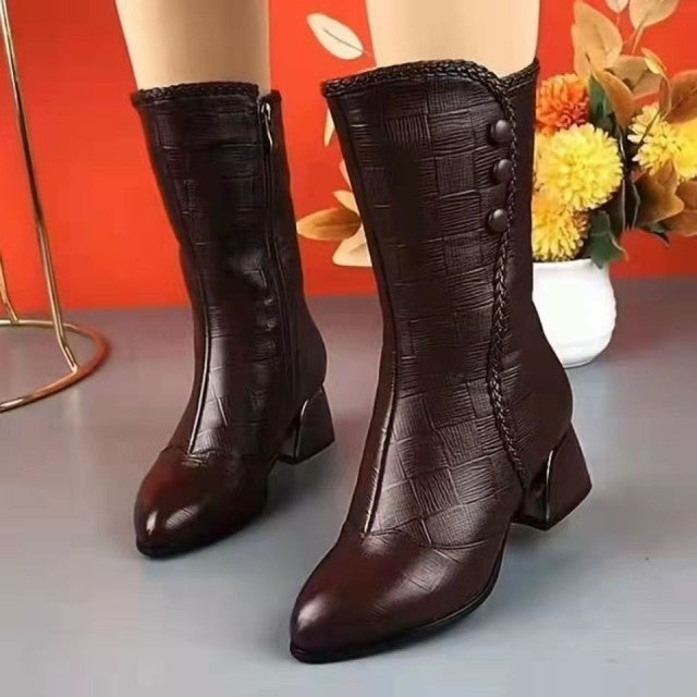 Rarove Christmas Gift New Winter High Heels Shoes Mujer Mature Fashion Warm Ankle Snow Zipper Boots Women Designer Chunky Pumps Femme Boots