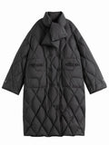 Down Jacket With Scarf Women's 2021 New Winter Medium Length Diamond Jacket Black Women Down Jacket