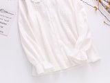 Rarove Spring New Women Peter Pan Collar Cotton White Shirt With Tie Long Sleeve Lace Blouse Autumn Solid Sweet Cute Girls Tops T0