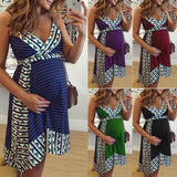 Bohemian Pregnant Dress Printing Dress Summer Casual V Neck Holiday Outdoor Dress Femme Flare Sleeve Slim Fit Dress S-3XL