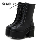 High Platform Shoes Woman Goth Punk Motorcycle Ankle Boots Lace Up Thick Bottom Leisure Top Quality Womens Shoes Winter