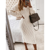 Women Office Lady Hollow Out Knitted Dress Lantern Sleeve Sexy V neck All-match Casual Party Dress 2022 Winter Fashion Dress