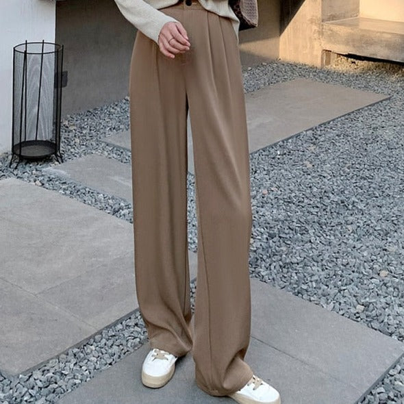 Autumn Fashion Loose Wide Leg Pants for Women Casual High Waist Female Solid Floor-length Suit Pants Trousers 2022