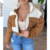Lambswool Cropped Jackets Women Autumn Winter Thicken Warm Zipper Coats y2k Streetwear Casual Patchwork Outerwear 2022