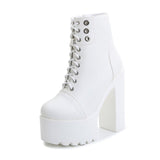 Womens Comfy Booties Platform Stage Performance Shoes High Heels White Black Chunky Heel Cosplay Shoes For Lady Zipper