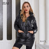 2022 New Women's Winter Coat Casual Fashion Splicing Short Jacket Cotton Warm Hooded Female Zipper printing Parkas ZR-7078