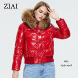 New 2021 Winter Women's Coat Natural Fur Short Cotton Jacket  Fashion Shiny Fabric Warm Thick Hood Female Parka ZR-7270