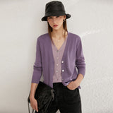 Minimalism Summer Women&#39;s Cardigan Fashion V Neck Full Sleeve Knitted Tops Elegant Thin Loose Spliced Sweaters