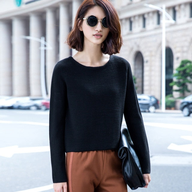 Amii Minimalism Winter Sweater Women Fashion Oneck Full Sleeve Knitted Pullovers Loose Warm Short Tops Female Sweaters 41920001