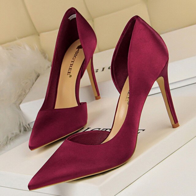 Rarove New Wine Red Green Blue Black Women Pumps Silk High Heels Fashion Office Shoes Female Stiletto Heels Party Shoes