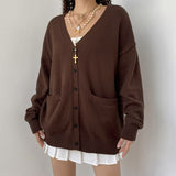 Brown Loose Sweater Cardigans Autumn Fairy Grunge Knitwear Women Aesthetic Vintage Knit Long Sleeve Button Outwear