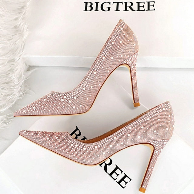 Sexy Woman Pumps Pointed Toe High Heels Shoes Women Sequins Nightclub Party Shoes Quality Stiletto Heels Lady Shoe