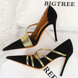 Sexy High Heels Suede Women Pumps Stiletto Party Shoes Women Heels Pointed Toe Hollow Women Sandals Plus Size 43