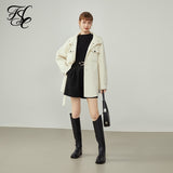 Women Tooling Wind Stand-collar Woolen Coat Winter Pure Wool Double-faced Wool Coat Mid-length Contrast Design Jacket