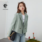 Green Tweed Plaid Short Blazer Women Elegant Office Oversized Blazer Jacket Female Casual Streetwear Spring Coat 2021