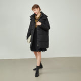 Women Puffer Jacket Large Lapel Design Hooded Down Jacket 2021 Winter Jacket Women's Mid-length Black Down Coats