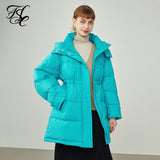 Women Coats Jackets Winter Stand-up Collar Hood Light Color Down Jackets 90 White Duck Down Mid-length Down Coats