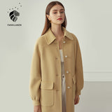 Rarove 100% Wool Long Women's Coat Autumn Winter Oversized Vintage Coat Jacket Wool Blend Casual Female Blue Overcoat 2022