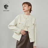 Women French White Small Fragrance Jacket Winter Short Retro Wool Double-faced Coat Bright Line Decoration Wool Coat