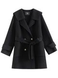 Office Lady Navy Double Faced Tweed Coat Women's Medium Long Korean 100% Wool Women Tweed Coat 2021 NEW