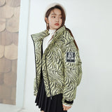 Zebra Print Striped Short Down Jacket Women Waterproof Oversize Puffer Winter Down Coat Female Green Light Down Parka