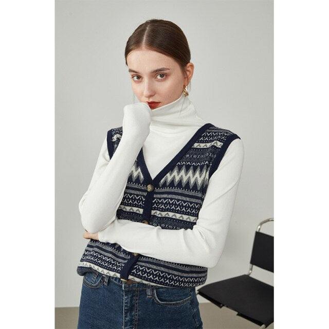 Women's Winter Retro Color V-neck Knitted Vest Fashion Sweater Stacking Cardigan Vests 2021 Women Pullovers Warm Tops
