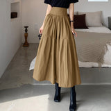 Rarove Fashion Women High Waist Skirt Pleated A-line Swing Party Skirt Autumn Casual Loose Holiday Zipper Solid Midi Skirts