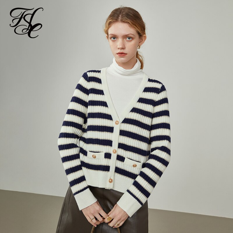 Office Lady Striped Sweater Women's Autumn Winter 2021 New Outerwear Top Long Sleeve Knitted Cardigan For Women