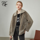 Winter Women Khaki Casual Faux Fur Jacket 2021 Simple Commuter Fur All-in-one Short Coat Patchwork Design Zipper Coat